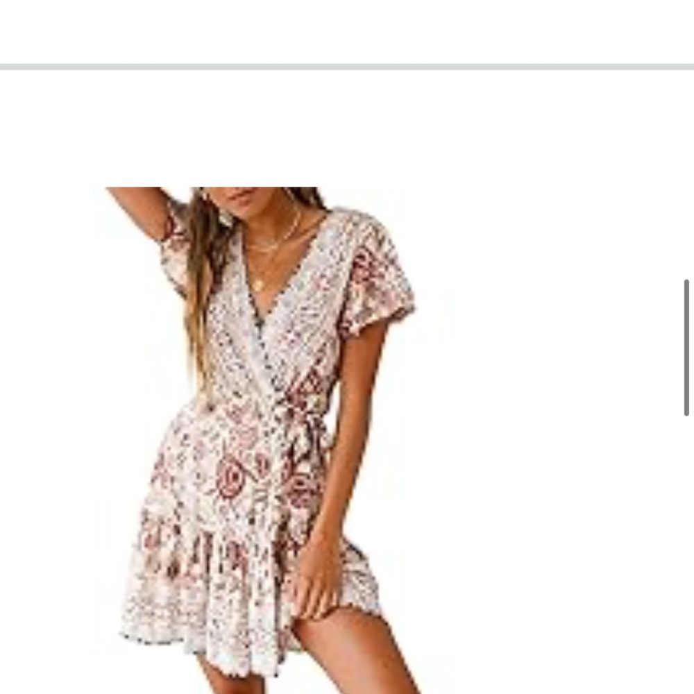 Amazon Pink and Tan Ruffled Wrap Sundress